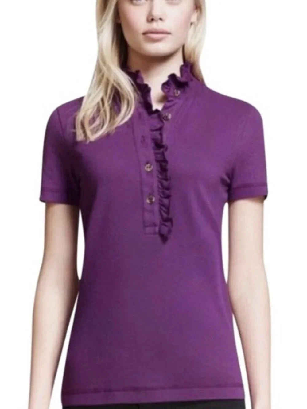 Tory Burch Lidia ruffle purple polo shirt